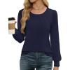 image:imageWEACZZY Women Long Sleeve Shirts Crew Neck Tunic Tops Soft Casual Blouses Creased Design Curved Side Hem Fashion Outfits 202605 Navy Blue