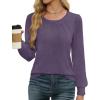 image:imageWEACZZY Women Long Sleeve Shirts Crew Neck Tunic Tops Soft Casual Blouses Creased Design Curved Side Hem Fashion Outfits 202605 Purple