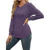 image:imageWEACZZY Women Long Sleeve Shirts Crew Neck Tunic Tops Soft Casual Blouses Creased Design Curved Side Hem Fashion Outfits 202605 Purple