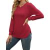 image:imageWEACZZY Women Long Sleeve Shirts Crew Neck Tunic Tops Soft Casual Blouses Creased Design Curved Side Hem Fashion Outfits 202605 Red