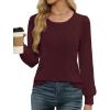 image:imageWEACZZY Women Long Sleeve Shirts Crew Neck Tunic Tops Soft Casual Blouses Creased Design Curved Side Hem Fashion Outfits 202605 Wine Red