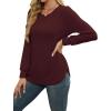 image:imageWEACZZY Women Long Sleeve Shirts Crew Neck Tunic Tops Soft Casual Blouses Creased Design Curved Side Hem Fashion Outfits 202605 Wine Red