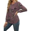 image:imageWEACZZY Women Long Sleeve Shirts Crew Neck Tunic Tops Soft Casual Blouses Creased Design Curved Side Hem Fashion Outfits 202606 Floral Red Bean