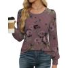 image:imageWEACZZY Women Long Sleeve Shirts Crew Neck Tunic Tops Soft Casual Blouses Creased Design Curved Side Hem Fashion Outfits 202606 Floral Red Bean