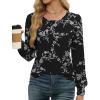 image:imageWEACZZY Women Long Sleeve Shirts Crew Neck Tunic Tops Soft Casual Blouses Creased Design Curved Side Hem Fashion Outfits 202606 Floral White Black