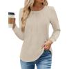 image:imageWEACZZY Women Long Sleeve Shirts Crew Neck Tunic Tops Soft Casual Blouses Creased Design Curved Side Hem Fashion Outfits 202601 Beige
