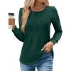 image:imageWEACZZY Women Long Sleeve Shirts Crew Neck Tunic Tops Soft Casual Blouses Creased Design Curved Side Hem Fashion Outfits 202605 Dark Green