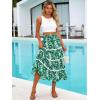 image:imageBerydress Smocked Boho Maxi Skirts for Women 2026 Elastic High Waisted Flowy A Line Ruffle Casual Summer Boho Long SkirtGreen Floral