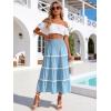 image:imageBerydress Smocked Boho Maxi Skirts for Women 2026 Elastic High Waisted Flowy A Line Ruffle Casual Summer Boho Long SkirtLight Blue