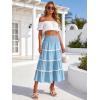 image:imageBerydress Smocked Boho Maxi Skirts for Women 2026 Elastic High Waisted Flowy A Line Ruffle Casual Summer Boho Long SkirtLight Blue