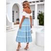 image:imageBerydress Smocked Boho Maxi Skirts for Women 2026 Elastic High Waisted Flowy A Line Ruffle Casual Summer Boho Long SkirtLight Blue