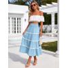 image:imageBerydress Smocked Boho Maxi Skirts for Women 2026 Elastic High Waisted Flowy A Line Ruffle Casual Summer Boho Long SkirtLight Blue