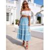 image:imageBerydress Smocked Boho Maxi Skirts for Women 2026 Elastic High Waisted Flowy A Line Ruffle Casual Summer Boho Long SkirtLight Blue