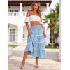 image:imageBerydress Smocked Boho Maxi Skirts for Women 2026 Elastic High Waisted Flowy A Line Ruffle Casual Summer Boho Long SkirtLight Blue