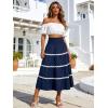 image:imageBerydress Smocked Boho Maxi Skirts for Women 2026 Elastic High Waisted Flowy A Line Ruffle Casual Summer Boho Long SkirtNavy Blue
