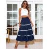 image:imageBerydress Smocked Boho Maxi Skirts for Women 2026 Elastic High Waisted Flowy A Line Ruffle Casual Summer Boho Long SkirtNavy Blue