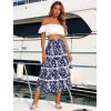 image:imageBerydress Smocked Boho Maxi Skirts for Women 2026 Elastic High Waisted Flowy A Line Ruffle Casual Summer Boho Long SkirtNavy Floral