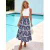image:imageBerydress Smocked Boho Maxi Skirts for Women 2026 Elastic High Waisted Flowy A Line Ruffle Casual Summer Boho Long SkirtNavy Floral