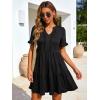 image:imageBerydress Womens Summer Dresses with Pockets 2026 Short Sleeve V Neck Casual Tiered Ruffle Babydoll Flowy Mini Sun DressBlack