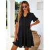 image:imageBerydress Womens Summer Dresses with Pockets 2026 Short Sleeve V Neck Casual Tiered Ruffle Babydoll Flowy Mini Sun DressBlack