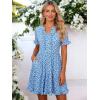 image:imageBerydress Womens Summer Dresses with Pockets 2026 Short Sleeve V Neck Casual Tiered Ruffle Babydoll Flowy Mini Sun DressBlue Daisy
