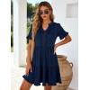 image:imageBerydress Womens Summer Dresses with Pockets 2026 Short Sleeve V Neck Casual Tiered Ruffle Babydoll Flowy Mini Sun DressNavy Blue