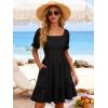 image:imageBerydress Womens Summer Smocked Sun Dress with Pockets 2026 Square Neck Short Sleeve Ruffle Boho Beach Vacation DressesBlack