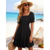 image:imageBerydress Womens Summer Smocked Sun Dress with Pockets 2026 Square Neck Short Sleeve Ruffle Boho Beach Vacation DressesBlack