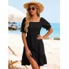 image:imageBerydress Womens Summer Smocked Sun Dress with Pockets 2026 Square Neck Short Sleeve Ruffle Boho Beach Vacation DressesBlack
