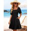 image:imageBerydress Womens Summer Smocked Sun Dress with Pockets 2026 Square Neck Short Sleeve Ruffle Boho Beach Vacation DressesBlack