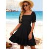 image:imageBerydress Womens Summer Smocked Sun Dress with Pockets 2026 Square Neck Short Sleeve Ruffle Boho Beach Vacation DressesBlack