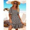 image:imageBerydress Womens Summer Smocked Sun Dress with Pockets 2026 Square Neck Short Sleeve Ruffle Boho Beach Vacation DressesBlack Floral