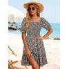 image:imageBerydress Womens Summer Smocked Sun Dress with Pockets 2026 Square Neck Short Sleeve Ruffle Boho Beach Vacation DressesBlack Floral