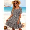 image:imageBerydress Womens Summer Smocked Sun Dress with Pockets 2026 Square Neck Short Sleeve Ruffle Boho Beach Vacation DressesBlack Floral