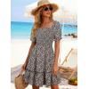 image:imageBerydress Womens Summer Smocked Sun Dress with Pockets 2026 Square Neck Short Sleeve Ruffle Boho Beach Vacation DressesBlack Floral