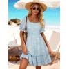 image:imageBerydress Womens Summer Smocked Sun Dress with Pockets 2026 Square Neck Short Sleeve Ruffle Boho Beach Vacation DressesBlue Floral