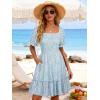 image:imageBerydress Womens Summer Smocked Sun Dress with Pockets 2026 Square Neck Short Sleeve Ruffle Boho Beach Vacation DressesBlue Floral