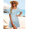 image:imageBerydress Womens Summer Smocked Sun Dress with Pockets 2026 Square Neck Short Sleeve Ruffle Boho Beach Vacation DressesBlue Floral