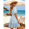 image:imageBerydress Womens Summer Smocked Sun Dress with Pockets 2026 Square Neck Short Sleeve Ruffle Boho Beach Vacation DressesBlue Floral