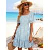 image:imageBerydress Womens Summer Smocked Sun Dress with Pockets 2026 Square Neck Short Sleeve Ruffle Boho Beach Vacation DressesBlue Floral