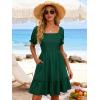 image:imageBerydress Womens Summer Smocked Sun Dress with Pockets 2026 Square Neck Short Sleeve Ruffle Boho Beach Vacation DressesDark Green