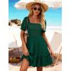 image:imageBerydress Womens Summer Smocked Sun Dress with Pockets 2026 Square Neck Short Sleeve Ruffle Boho Beach Vacation DressesDark Green