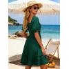 image:imageBerydress Womens Summer Smocked Sun Dress with Pockets 2026 Square Neck Short Sleeve Ruffle Boho Beach Vacation DressesDark Green