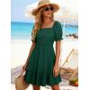 image:imageBerydress Womens Summer Smocked Sun Dress with Pockets 2026 Square Neck Short Sleeve Ruffle Boho Beach Vacation DressesDark Green