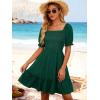 image:imageBerydress Womens Summer Smocked Sun Dress with Pockets 2026 Square Neck Short Sleeve Ruffle Boho Beach Vacation DressesDark Green