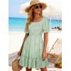 image:imageBerydress Womens Summer Smocked Sun Dress with Pockets 2026 Square Neck Short Sleeve Ruffle Boho Beach Vacation DressesGreen Floral