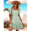 image:imageBerydress Womens Summer Smocked Sun Dress with Pockets 2026 Square Neck Short Sleeve Ruffle Boho Beach Vacation DressesGreen Floral