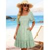 image:imageBerydress Womens Summer Smocked Sun Dress with Pockets 2026 Square Neck Short Sleeve Ruffle Boho Beach Vacation DressesGreen Floral