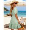image:imageBerydress Womens Summer Smocked Sun Dress with Pockets 2026 Square Neck Short Sleeve Ruffle Boho Beach Vacation DressesGreen Floral