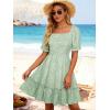 image:imageBerydress Womens Summer Smocked Sun Dress with Pockets 2026 Square Neck Short Sleeve Ruffle Boho Beach Vacation DressesGreen Floral
